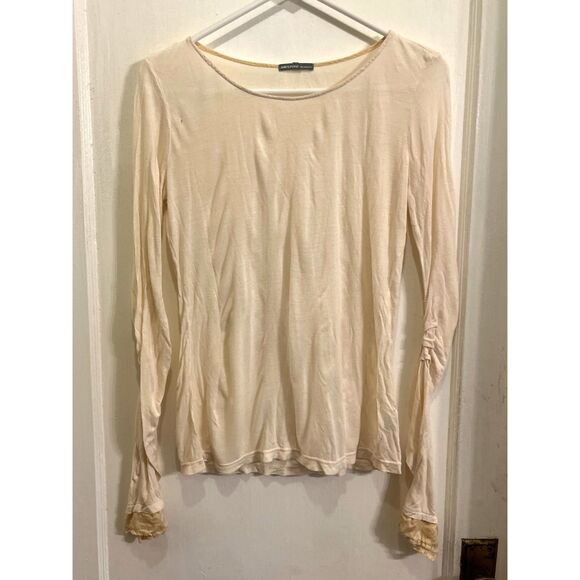 JAMES PERSE Los Angeles Cream Silk Rayon Rusched T Shirt Tee  Women's Size 4 XL - Picture 2 of 12